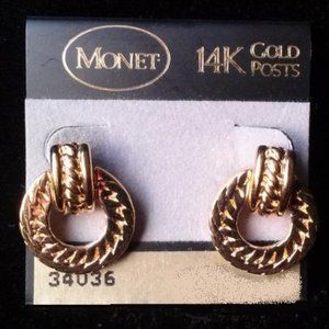 NEW Monet 24k Gold Post Doorknocker Pierced Earrings